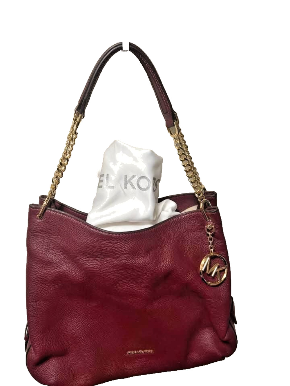 Michael Kors Lillie Large Leather Shoulder Tote Oxblood Gold Chain NWT $398